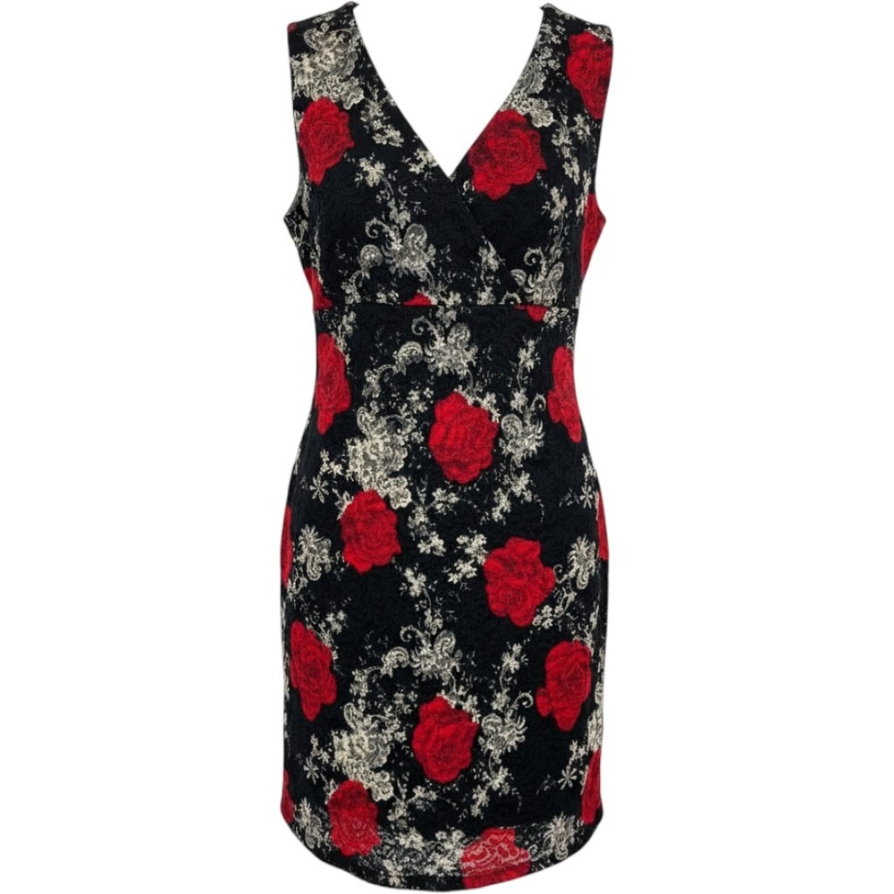 Fashion Bug Vintage 90s Red Rose Floral Lace Sleeveless Babydoll Dress Large Y2K
